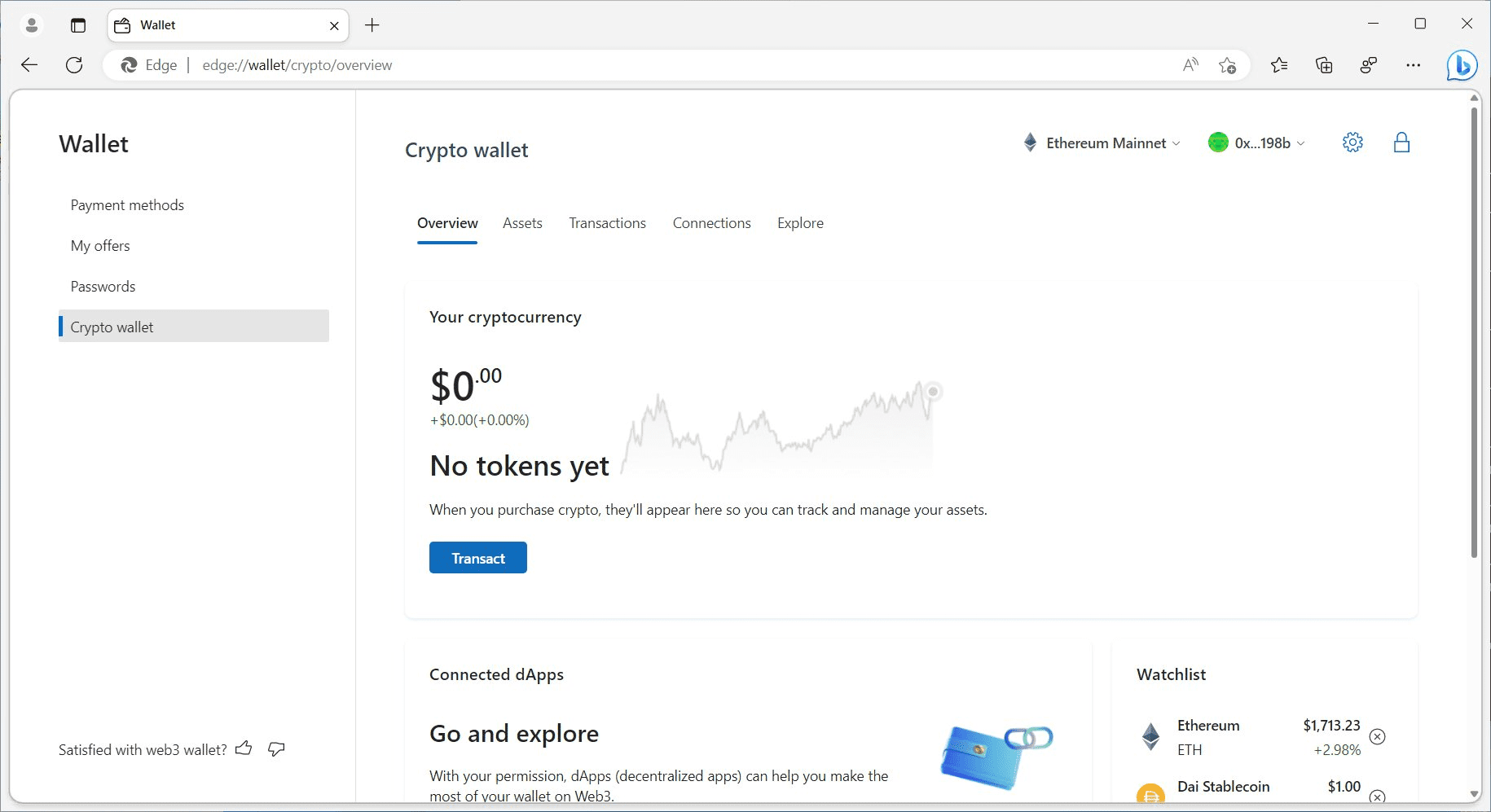 Microsoft testing a built-in crypto wallet for the Edge browser