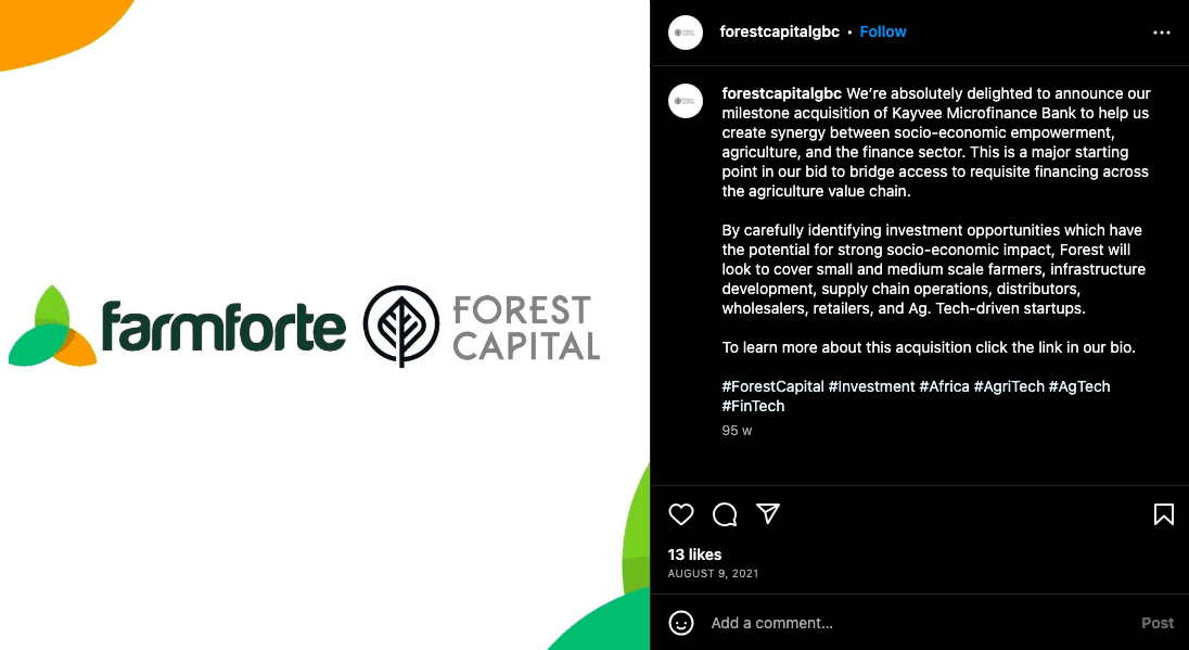 Farmforte's Forest Capital acquires Kayvee MFB