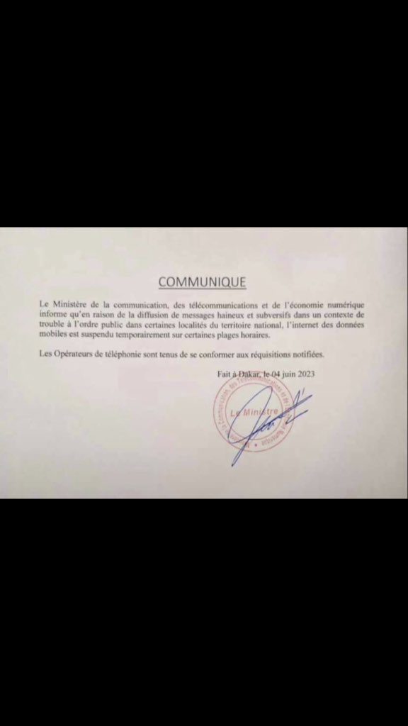 Internet shutdown in Senegal