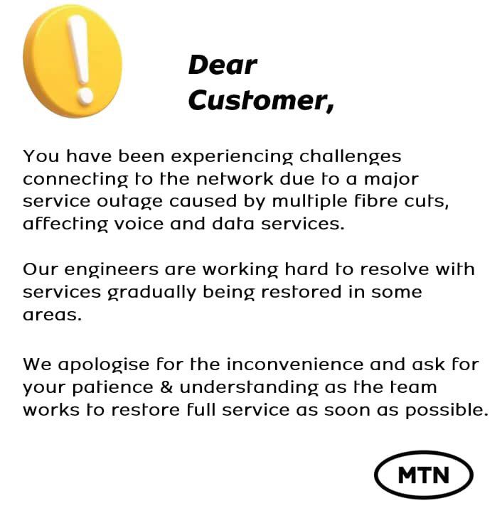 Poor network quality: MTN Nigeria blames fibre cuts, apologises to users