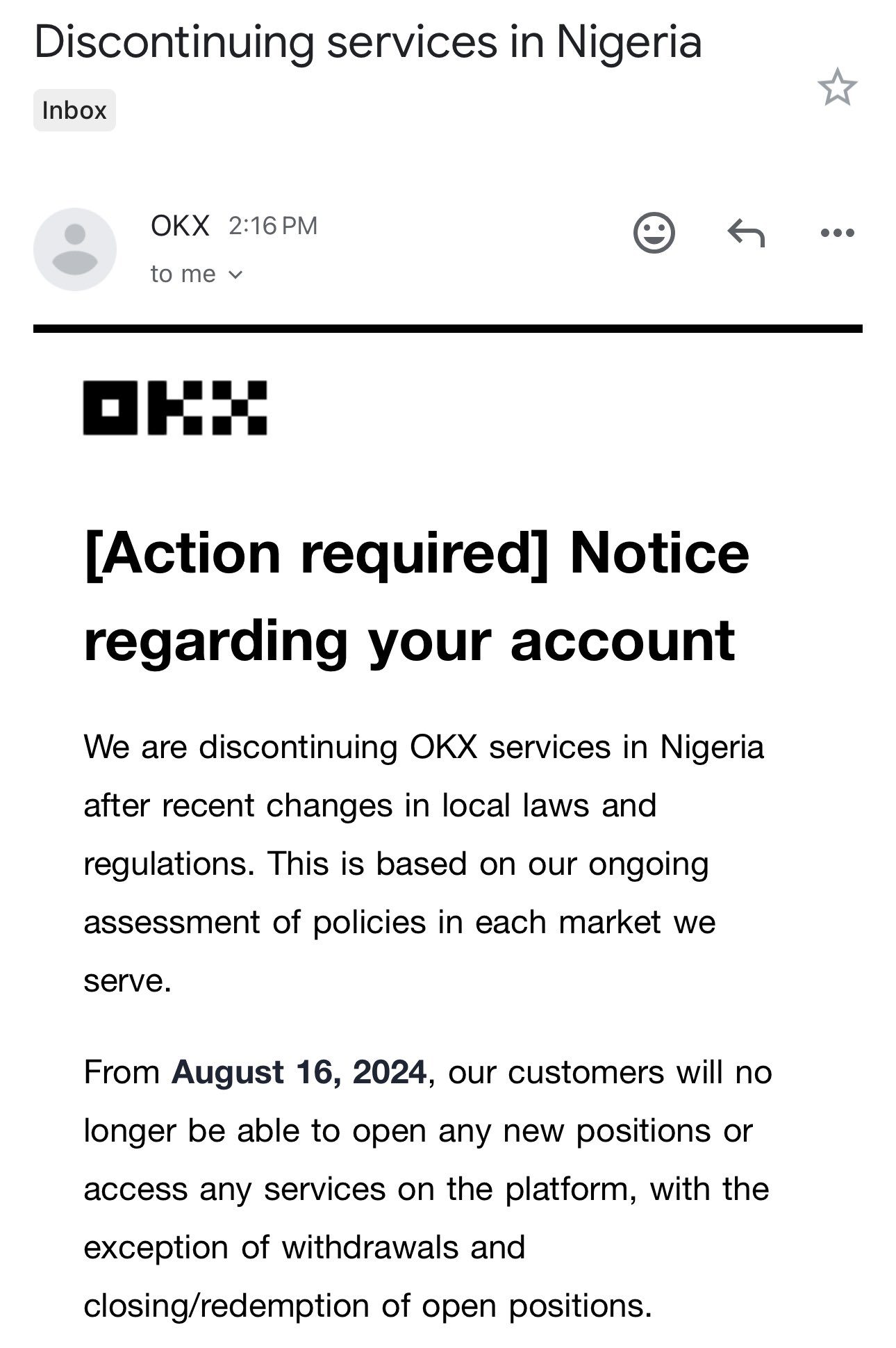 OKX exchange shutdown in Nigeria
