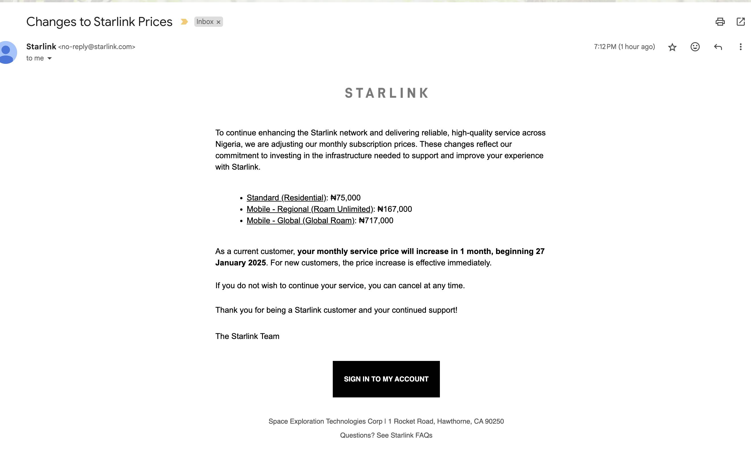 Again, Starlink increases monthly subscription to N75,000, router now costs N590,000