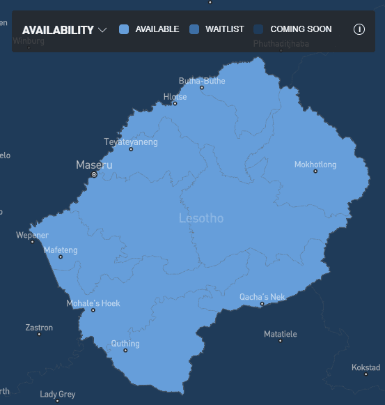 Service availability map in Lesotho 