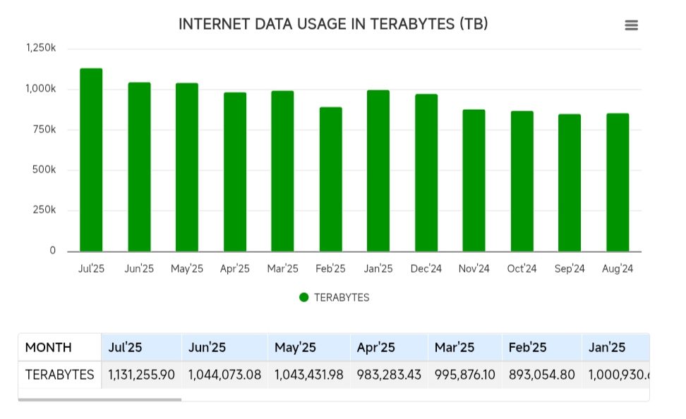 Internet usage in July 2025