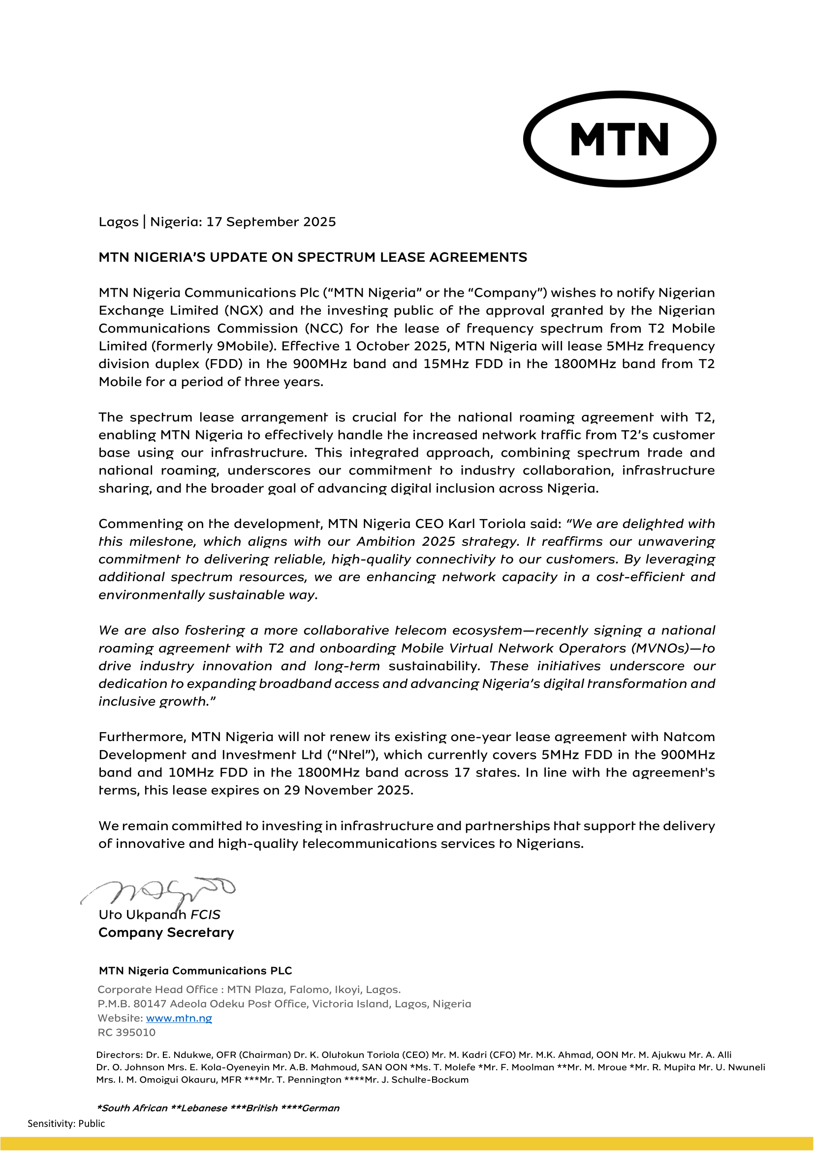 MTN Nigeria to lease spectrum from T2 Mobile