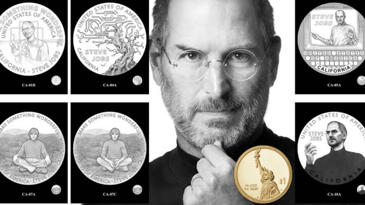Steve Jobs commemorative $1 coin design from the U.S. Mint’s 2026 American Innovation series.